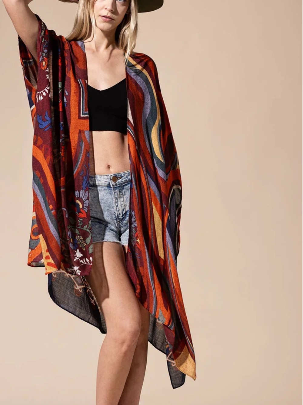NWT Kimono Ruana viscose soft exotic arm cover layer colorful One size OS‎